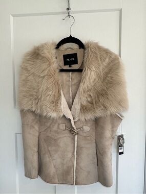 NIC+ZOE Faux Fur Collar Sherpa Suede Cape Vest NWT Large Taupe Cozy Luxe